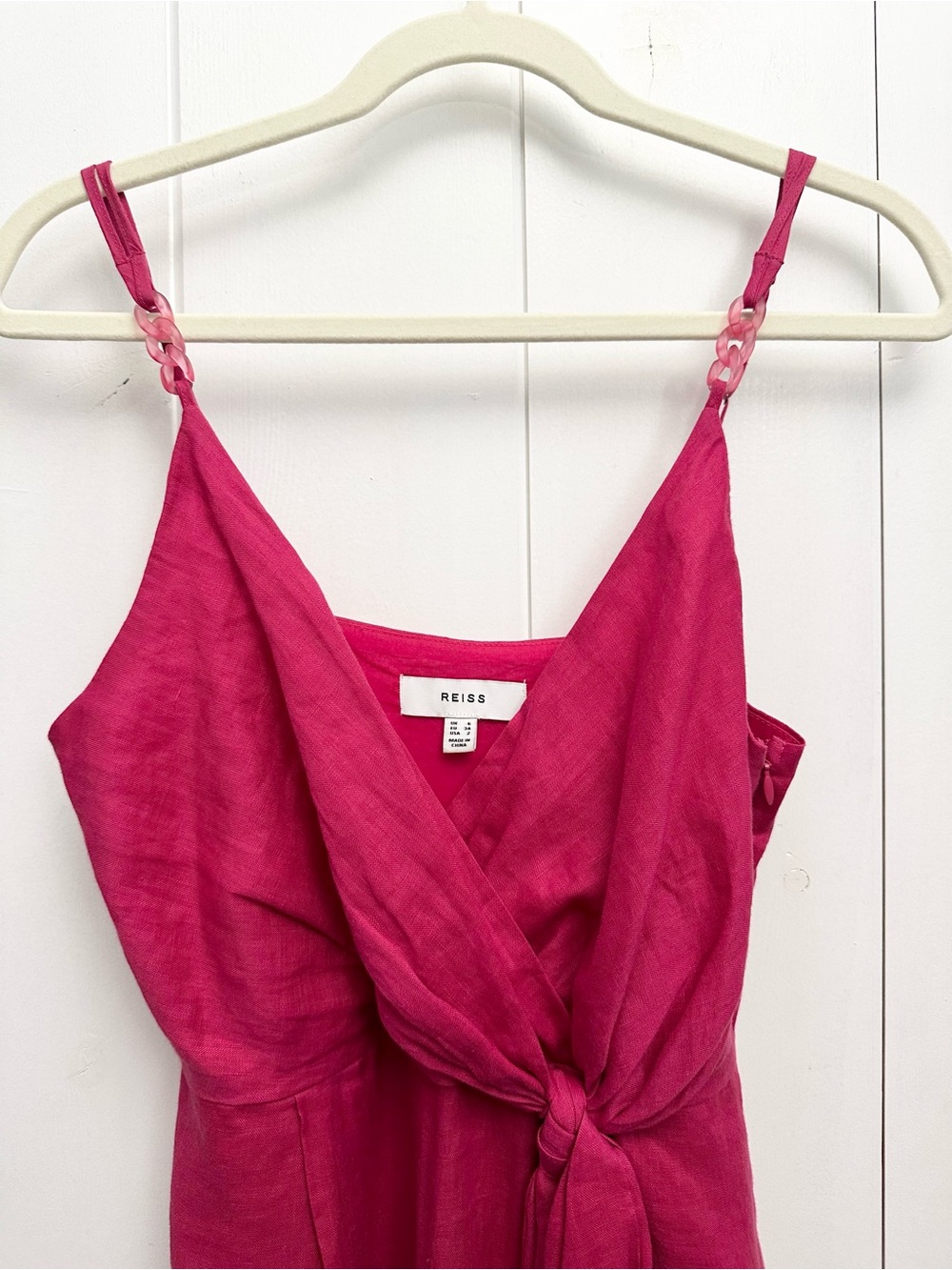 REISS Emilia Tie Front Linen Jumpsuit In Pink Size 2 - Picture 8 of 13